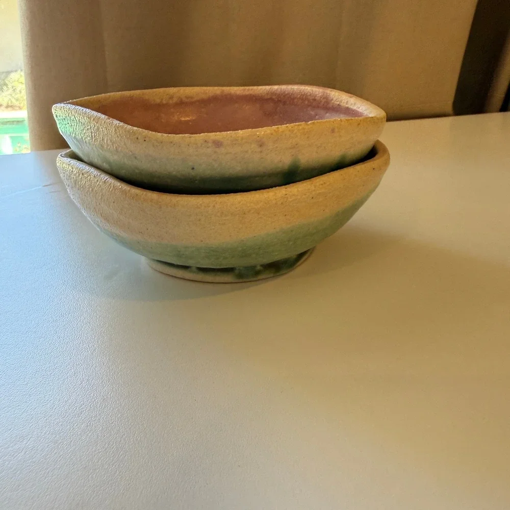 Studio Artisan Handcrafted Ceramic Bowls Sage Green & Terracotta Pink Set of 2